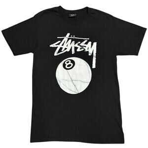 Stussy Men’s 8 Ball Marble T Shirt Size Medium Black Eightball Logo Skate Street